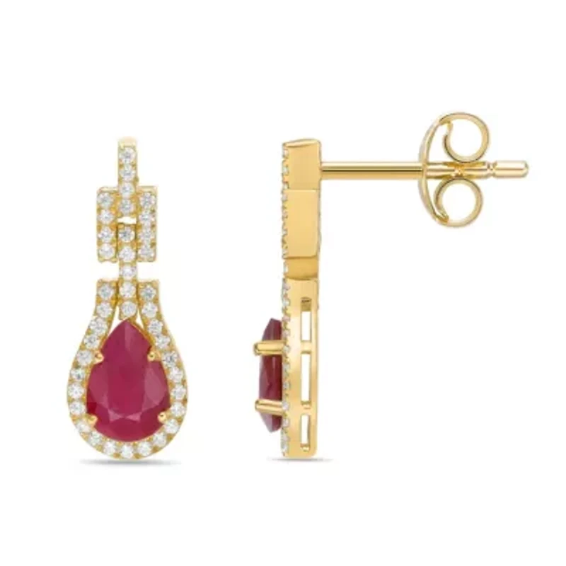 10K Gold Ruby and 1/4 ct. t.w. Diamond Drop Earrings