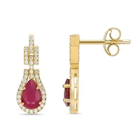 10K Gold Ruby and 1/4 ct. t.w. Diamond Drop Earrings