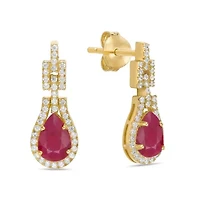 10K Gold Ruby and 1/4 ct. t.w. Diamond Drop Earrings