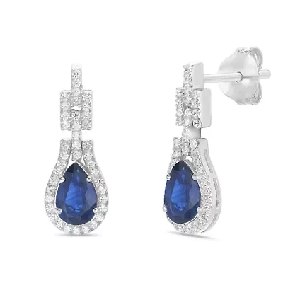 10K White Gold Sapphire and 1/4 ct. t.w. Diamond Drop Earrings