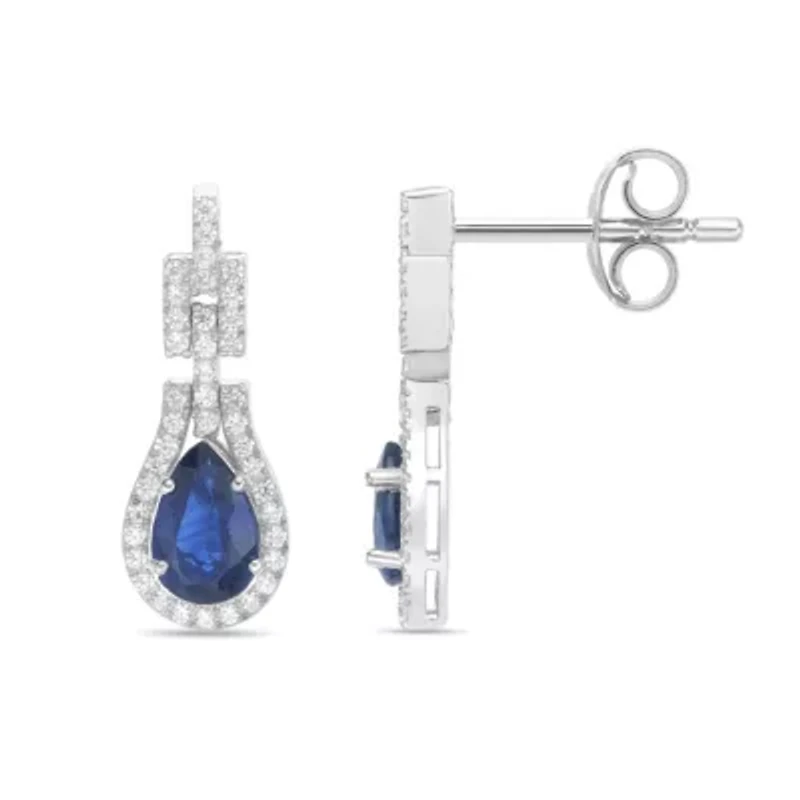 10K White Gold Sapphire and 1/4 ct. t.w. Diamond Drop Earrings