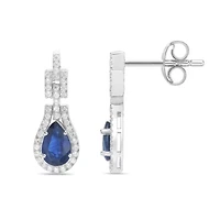 10K White Gold Sapphire and 1/4 ct. t.w. Diamond Drop Earrings