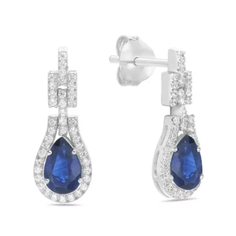 10K White Gold Sapphire and 1/4 ct. t.w. Diamond Drop Earrings