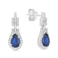 10K White Gold Sapphire and 1/4 ct. t.w. Diamond Drop Earrings