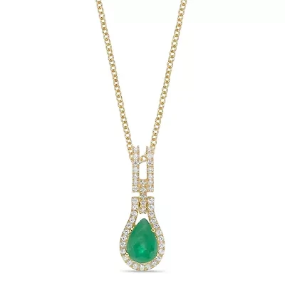 10K Gold Emerald and 1/8 ct. t.w. Diamond Pendant Necklace