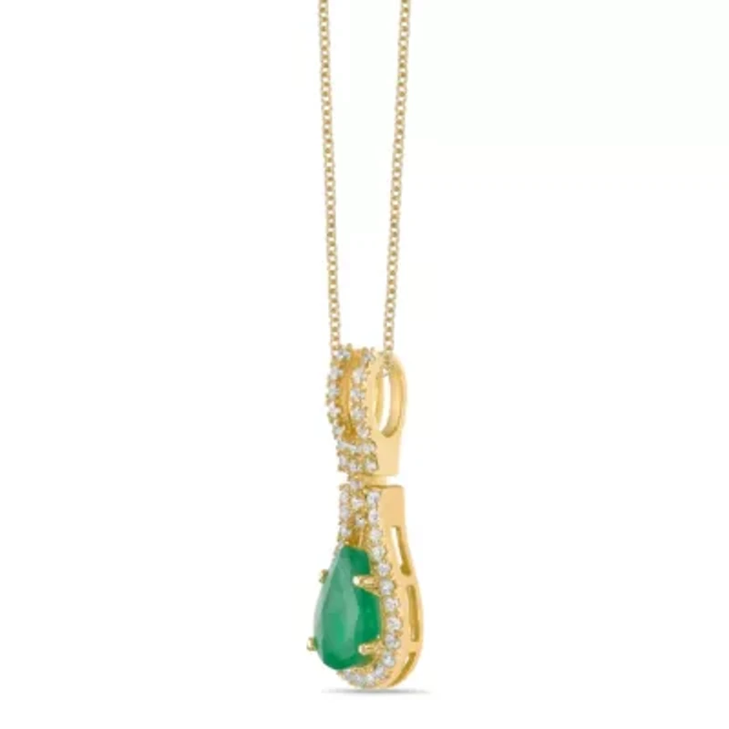 10K Gold Emerald and 1/8 ct. t.w. Diamond Pendant Necklace