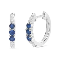 10K White Gold Sapphire and Diamond Accent Hoop Earrings