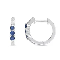 10K White Gold Sapphire and Diamond Accent Hoop Earrings