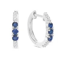10K White Gold Sapphire and Diamond Accent Hoop Earrings