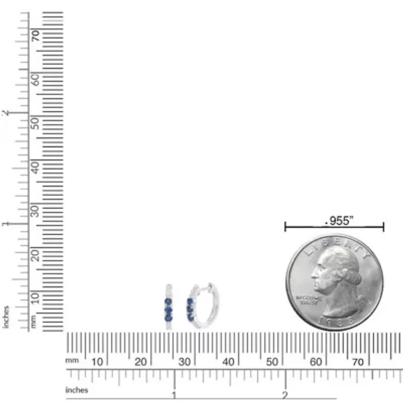 10K White Gold Sapphire and Diamond Accent Hoop Earrings