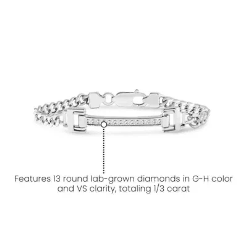 Lab Created Mens Emanuele 1/3 Carat Lab Grown Diamond Bracelet In Sterling Silver, 8 Inches