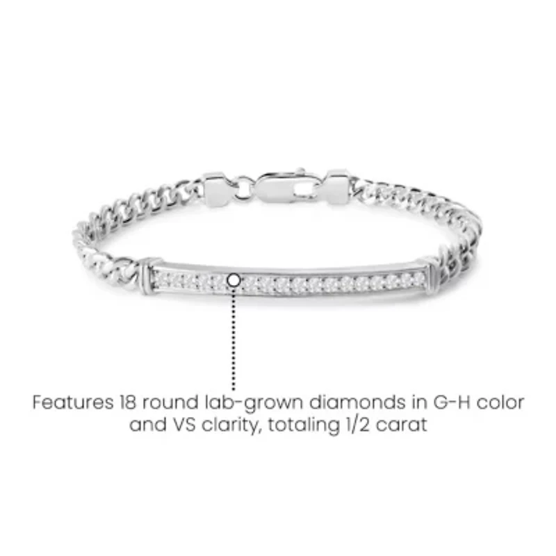 Lab Created Mens Domenico 1/2 Carat Lab Grown Diamond Bracelet In Sterling Silver, 8 Inches