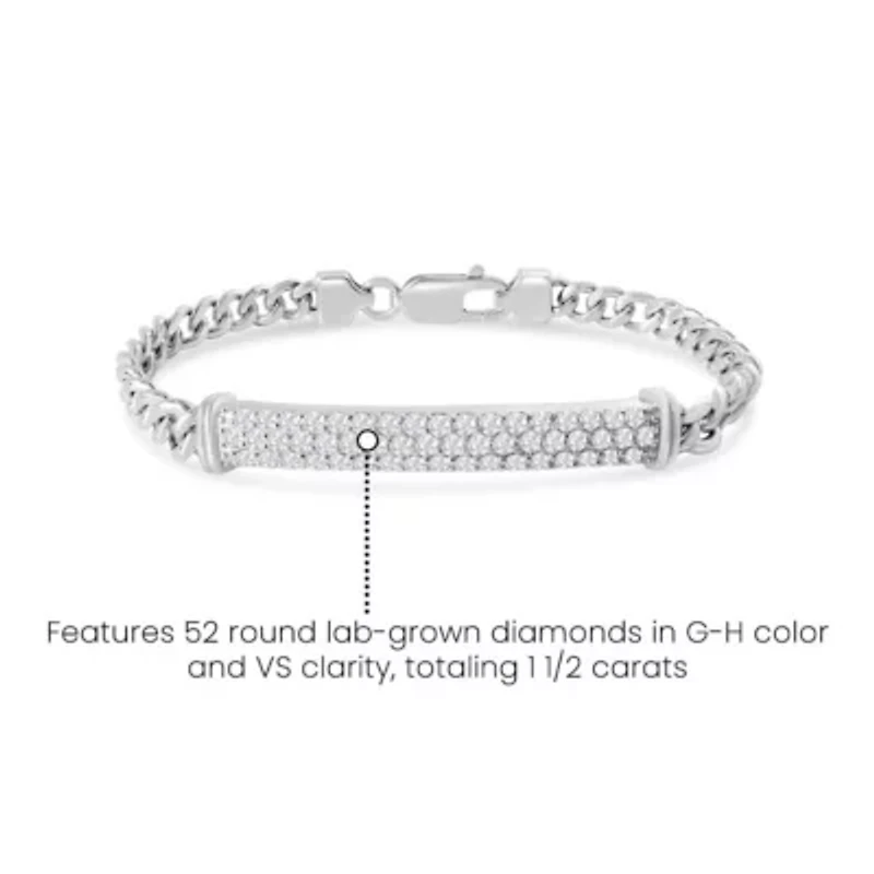 Lab Created Mens Giuseppe 1 1/2 Carat Lab Grown Diamond Bracelet In Sterling Silver, 8 Inches