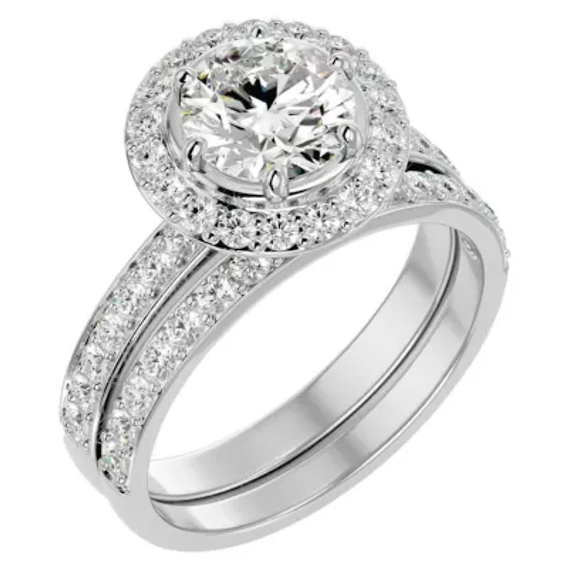 Lab Created Carat Halo Grown Diamond Bridal Set Sterling Silver