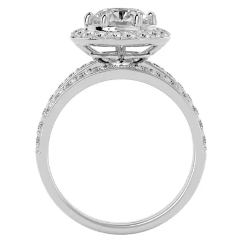 Lab Created Carat Halo Grown Diamond Bridal Set Sterling Silver