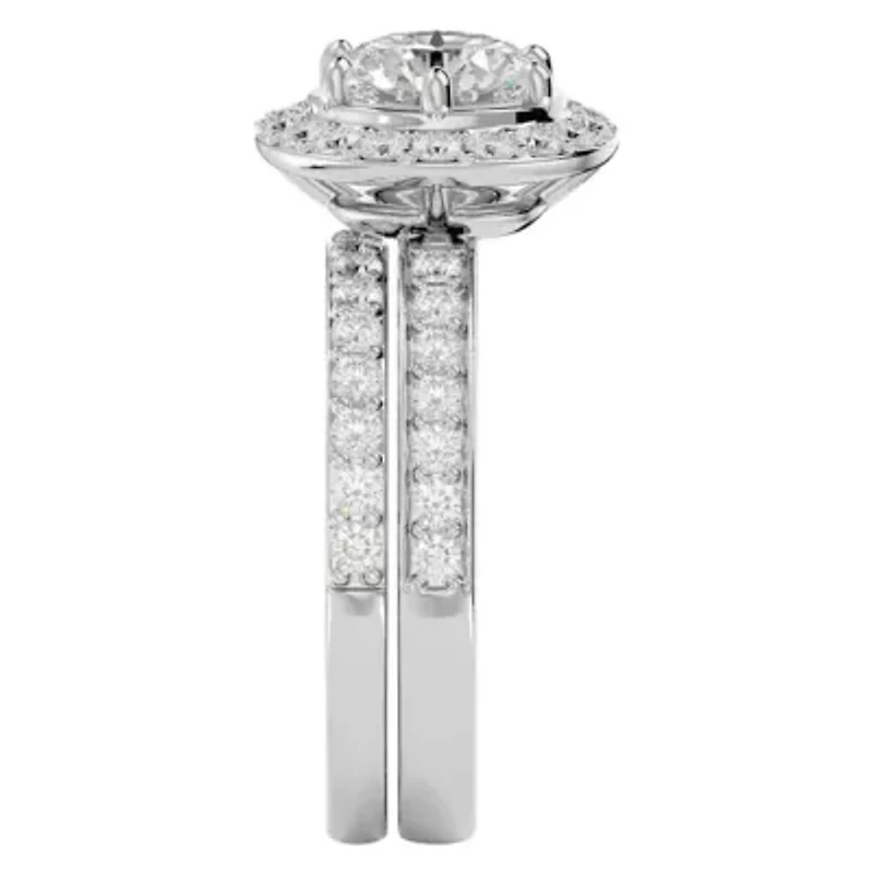 Lab Created Carat Halo Grown Diamond Bridal Set Sterling Silver