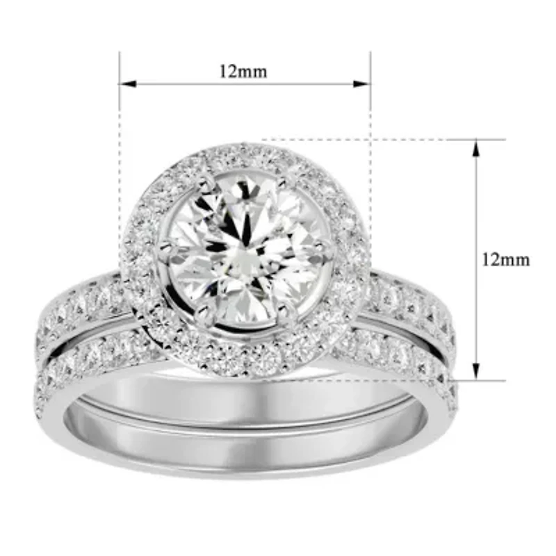 Lab Created Carat Halo Grown Diamond Bridal Set Sterling Silver
