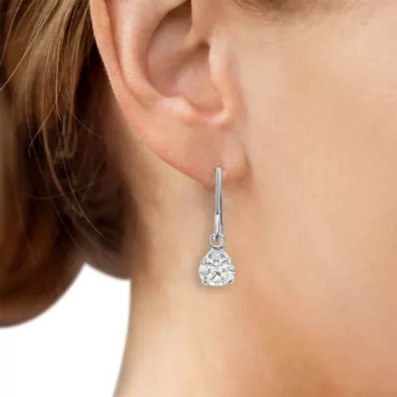 1 Carat Moissanite Drop Earrings In Sterling Silver, 1/2 Inch