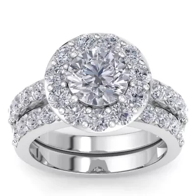 Lab Created 4 Carat Halo Grown Diamond Bridal Set Sterling Silver