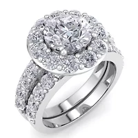 Lab Created Carat Halo Grown Diamond Bridal Set Sterling Silver