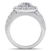 Lab Created Carat Halo Grown Diamond Bridal Set Sterling Silver