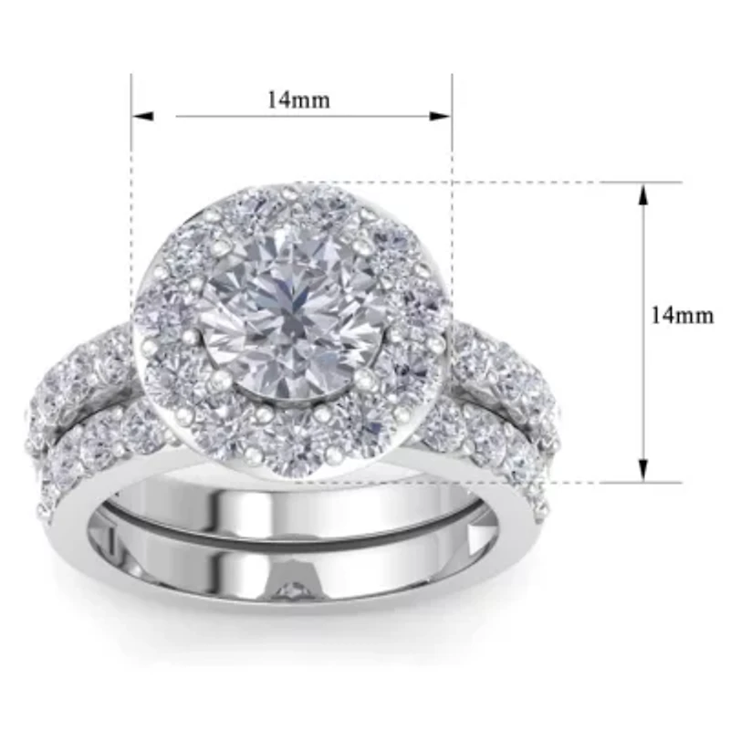 Lab Created Carat Halo Grown Diamond Bridal Set Sterling Silver