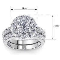 Lab Created Carat Halo Grown Diamond Bridal Set Sterling Silver