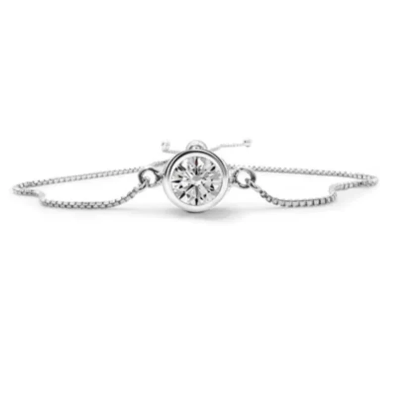 Lab Created 1 Carat Lab Grown Diamond Bolo Bracelet In Sterling Silver, Adjustable 6-9 Inches
