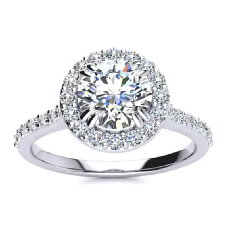 Lab Created Carat Halo Grown Diamond Engagement Ring Sterling Silver