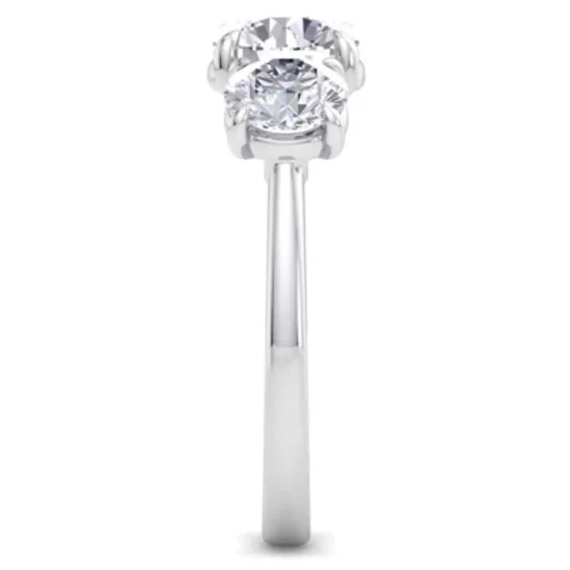 Lab Created Carat Grown Diamond Three Stone Engagement Ring Sterling Silver