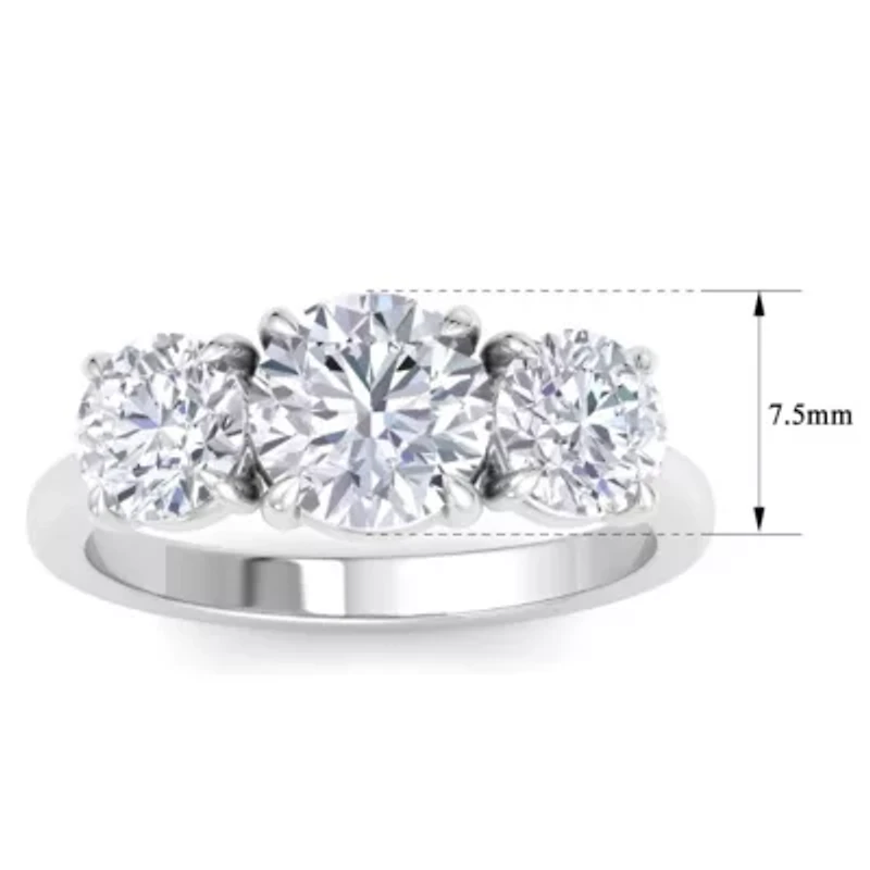 Lab Created Carat Grown Diamond Three Stone Engagement Ring Sterling Silver