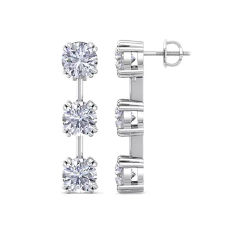 Lab Created Carat Round Shape Lab Grown Diamond Drop Earrings In Sterling Silver