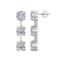 Lab Created Carat Round Shape Lab Grown Diamond Drop Earrings In Sterling Silver