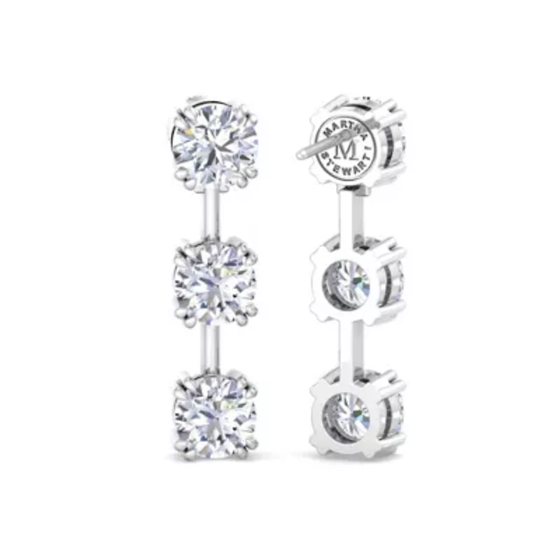 Lab Created Carat Round Shape Lab Grown Diamond Drop Earrings In Sterling Silver