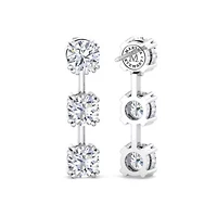 Lab Created Carat Round Shape Lab Grown Diamond Drop Earrings In Sterling Silver