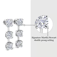 Lab Created Carat Round Shape Lab Grown Diamond Drop Earrings In Sterling Silver