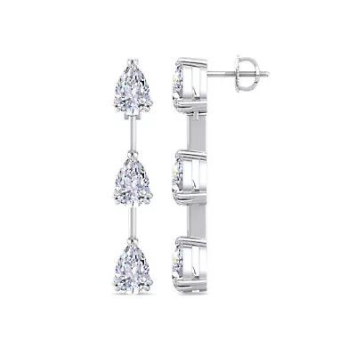 Lab Created Carat Pear Shape Lab Grown Diamond Drop Earrings In Sterling Silver