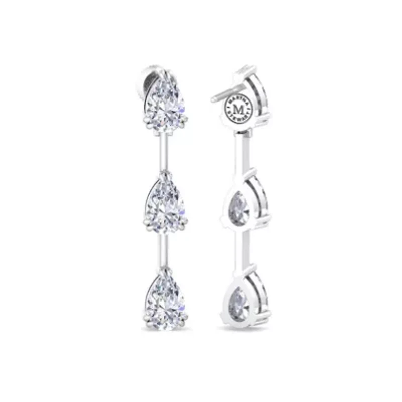 Lab Created Carat Pear Shape Lab Grown Diamond Drop Earrings In Sterling Silver