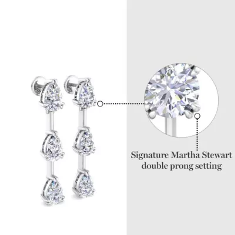 Lab Created Carat Pear Shape Lab Grown Diamond Drop Earrings In Sterling Silver