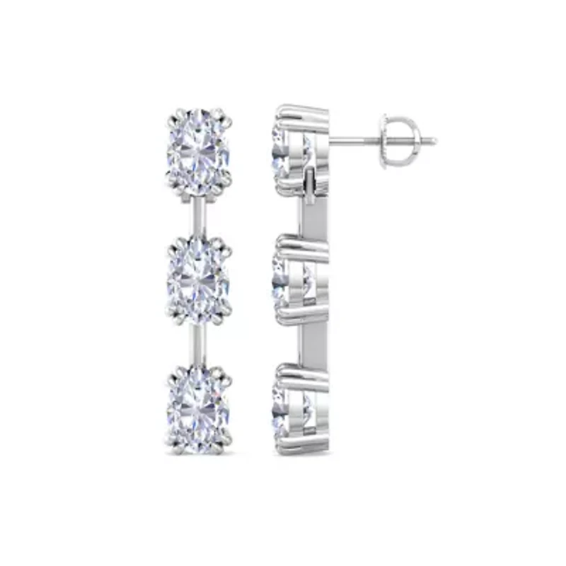 Lab Created Carat Oval Shape Lab Grown Diamond Drop Earrings In Sterling Silver