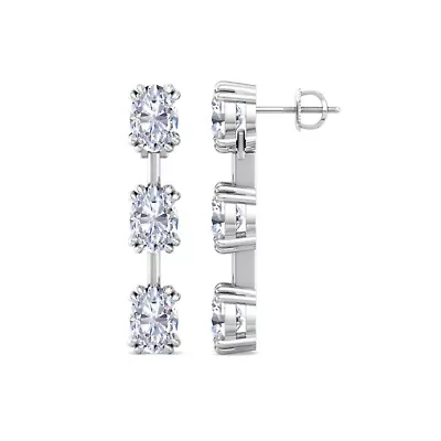 Lab Created Carat Oval Shape Lab Grown Diamond Drop Earrings In Sterling Silver
