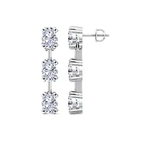 Lab Created Carat Oval Shape Lab Grown Diamond Drop Earrings In Sterling Silver