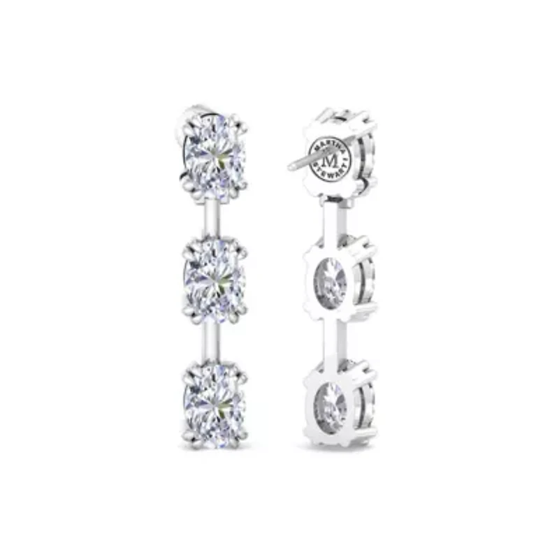Lab Created Carat Oval Shape Lab Grown Diamond Drop Earrings In Sterling Silver