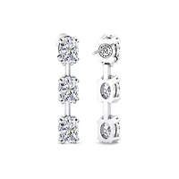 Lab Created Carat Oval Shape Lab Grown Diamond Drop Earrings In Sterling Silver