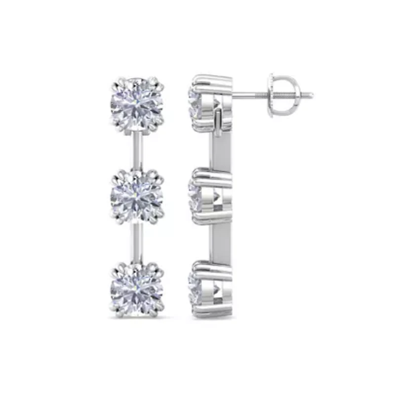 Lab Created 3 Carat Round Shape Lab Grown Diamond Drop Earrings In Sterling Silver