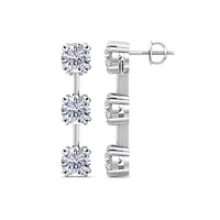Lab Created 3 Carat Round Shape Lab Grown Diamond Drop Earrings In Sterling Silver