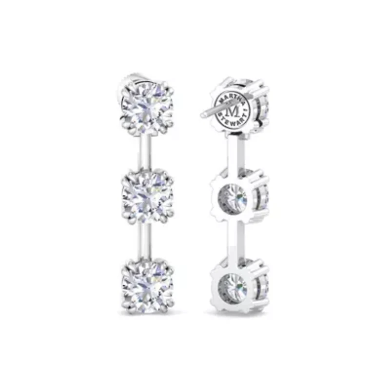 Lab Created 3 Carat Round Shape Lab Grown Diamond Drop Earrings In Sterling Silver