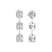 Lab Created 3 Carat Round Shape Lab Grown Diamond Drop Earrings In Sterling Silver