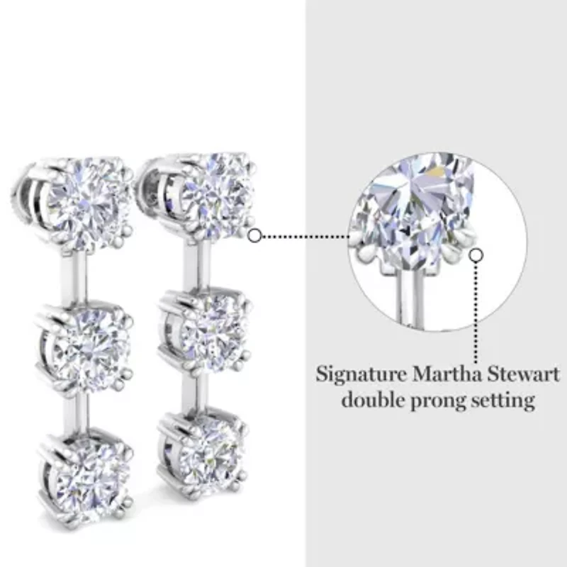Lab Created 3 Carat Round Shape Lab Grown Diamond Drop Earrings In Sterling Silver