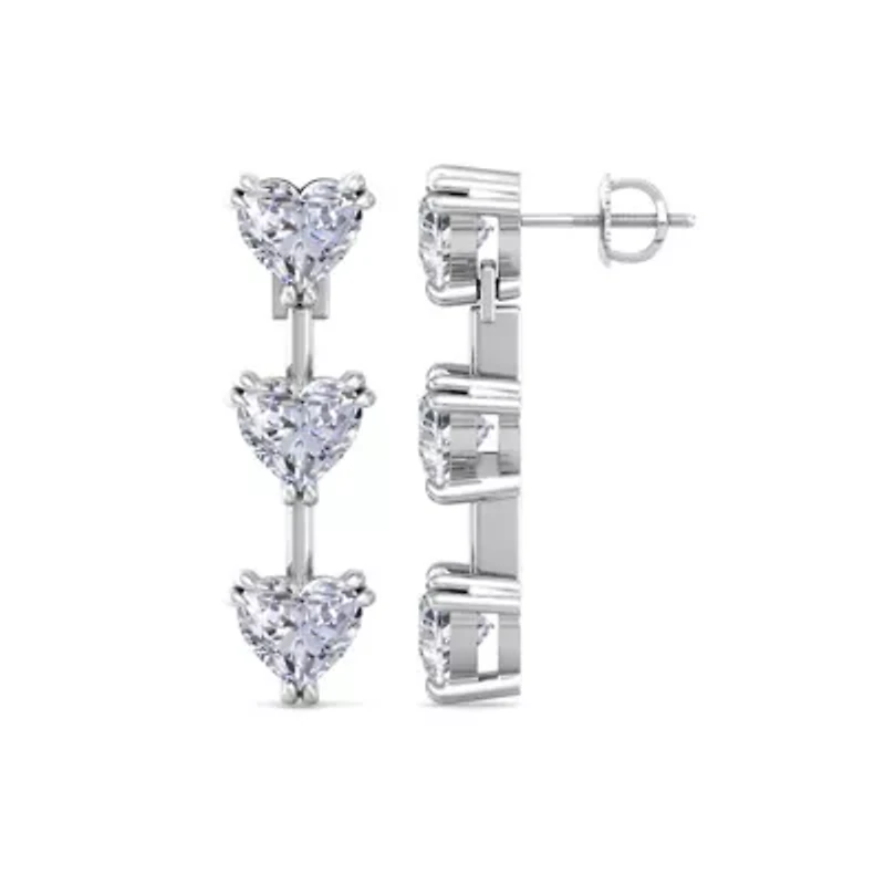 Lab Created Carat Heart Shape Lab Grown Diamond Drop Earrings In Sterling Silver